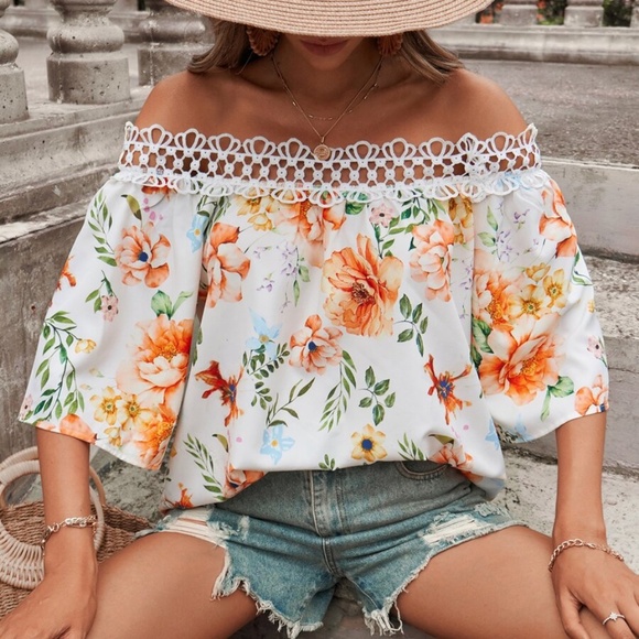 Boho Floral Print Off Shoulder Blouse - Picture 2 of 4